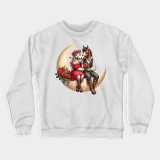 Valentine Horse Couple on Moon Crewneck Sweatshirt